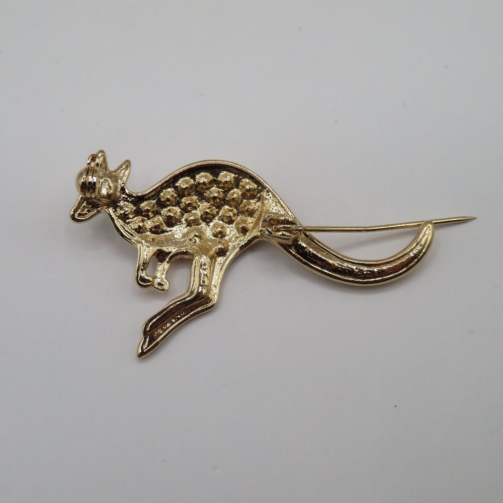 Vintage Kangaroo Rhinestone Accent Gold Tone Brooch - Picture 4 of 5
